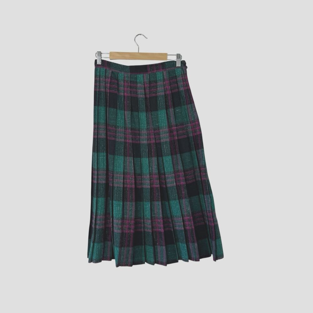 Vintage Holiday 12 Wool Blend Skirt Midi Pleated A-Line USA Made Womens
